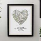 Personalised Present Day Map Heart Black Poster Frame | Poster Frames
