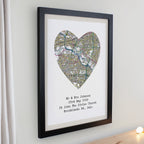 Personalised Present Day Map Heart Black Poster Frame | Poster Frames