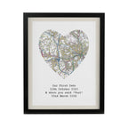 Personalised Present Day Map Heart Black Poster Frame | Poster Frames