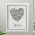 Personalised Present Day Map Heart White Poster Frame | Mother's Day Gift