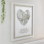 Personalised Present Day Map Heart White Poster Frame | Mother's Day Gift