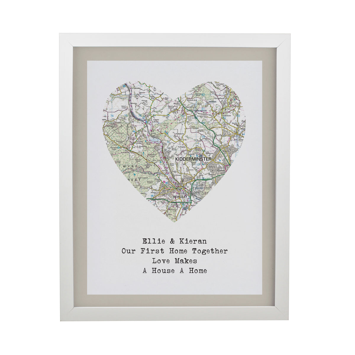 Personalised Present Day Map Heart White Poster Frame | Mother's Day Gift