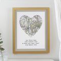 Personalised Present Day Map Heart Oak Poster Frame | Mother's Day Gift