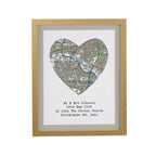 Personalised Present Day Map Heart Oak Poster Frame | Mother's Day Gift