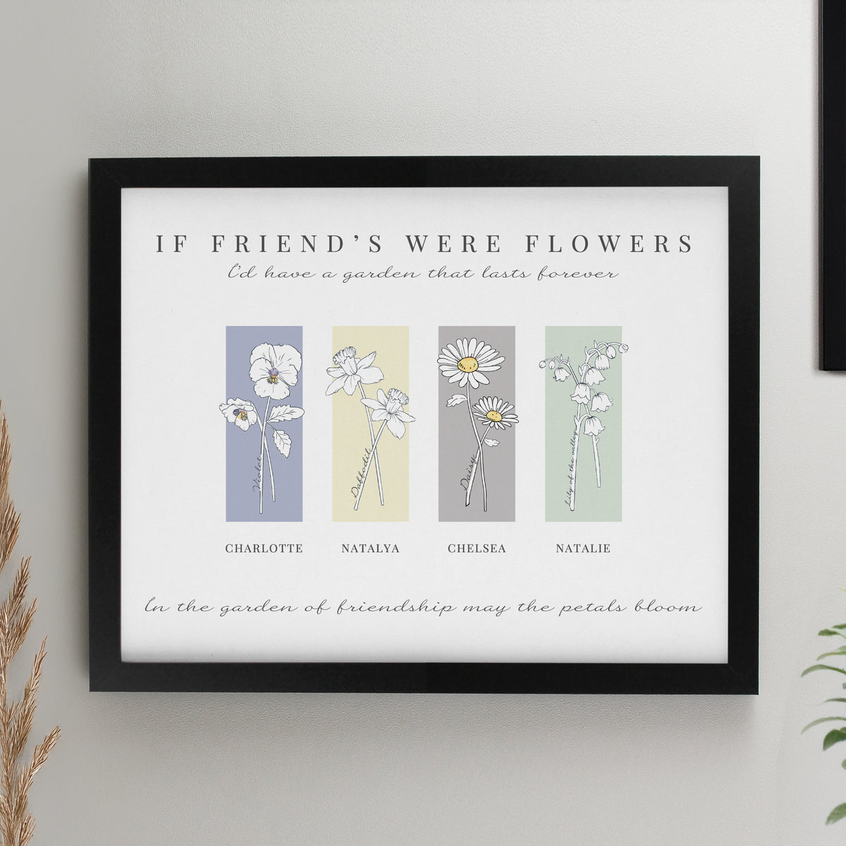 Personalised Birth Flower Family of 4 Black Framed Print | Poster Frames | Mother's Day Gift