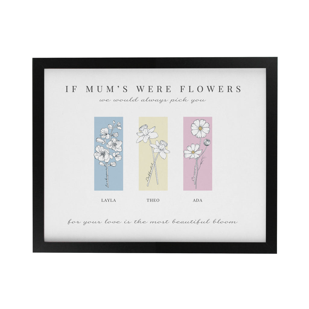Personalised Birth Flower Family of 3 Black Framed Print | Poster Frames | Inspired Creative Gifts