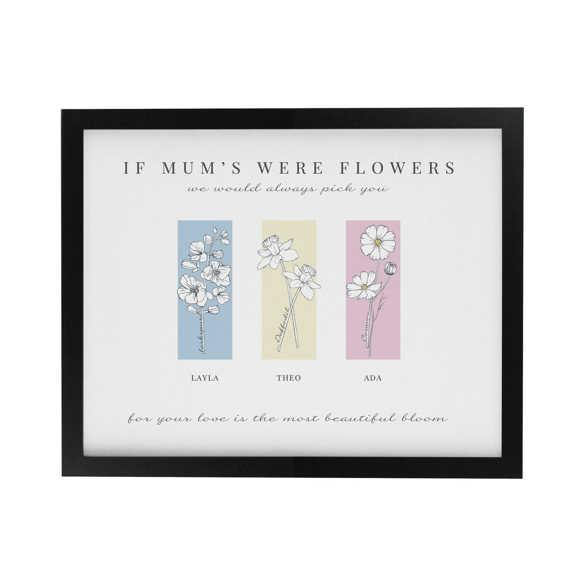 Personalised Birth Flower Family of 3 Black Framed Print | Poster Frames | Inspired Creative Gifts