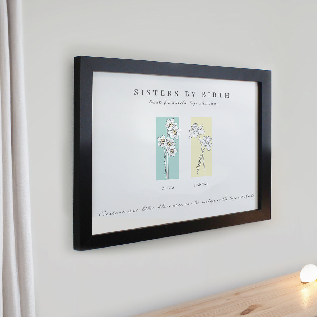 Personalised Birth Flower Family of 2 Black Framed Print | Mother's Day Gift
