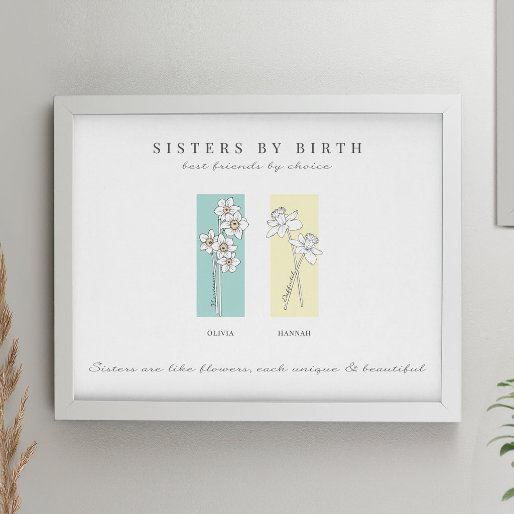 Personalised Birth Flower Family of 2 White Framed Print | Framed Prints | Mother's Day Gift