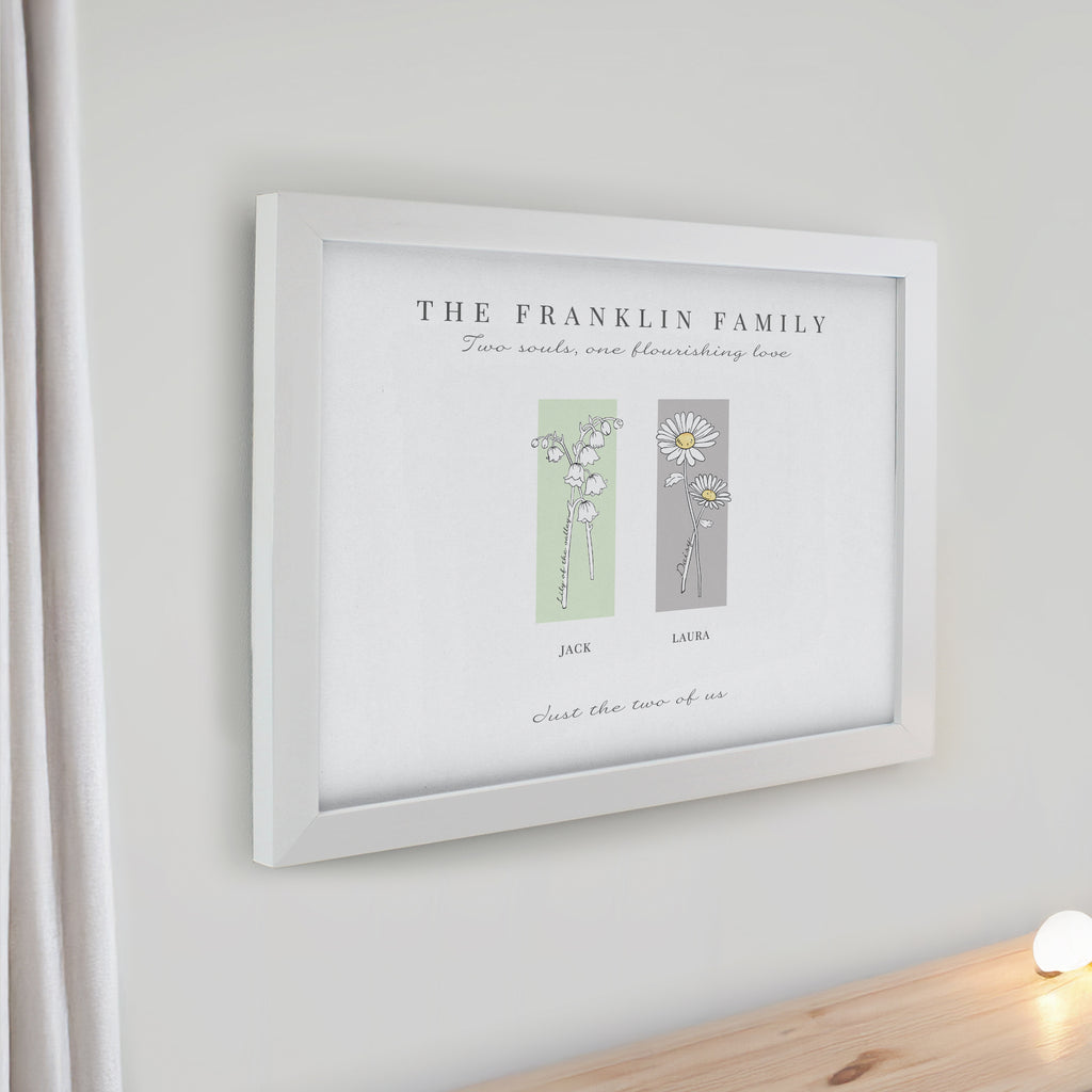 Personalised Birth Flower Family of 2 White Framed Print | Framed Prints | Mother's Day Gift