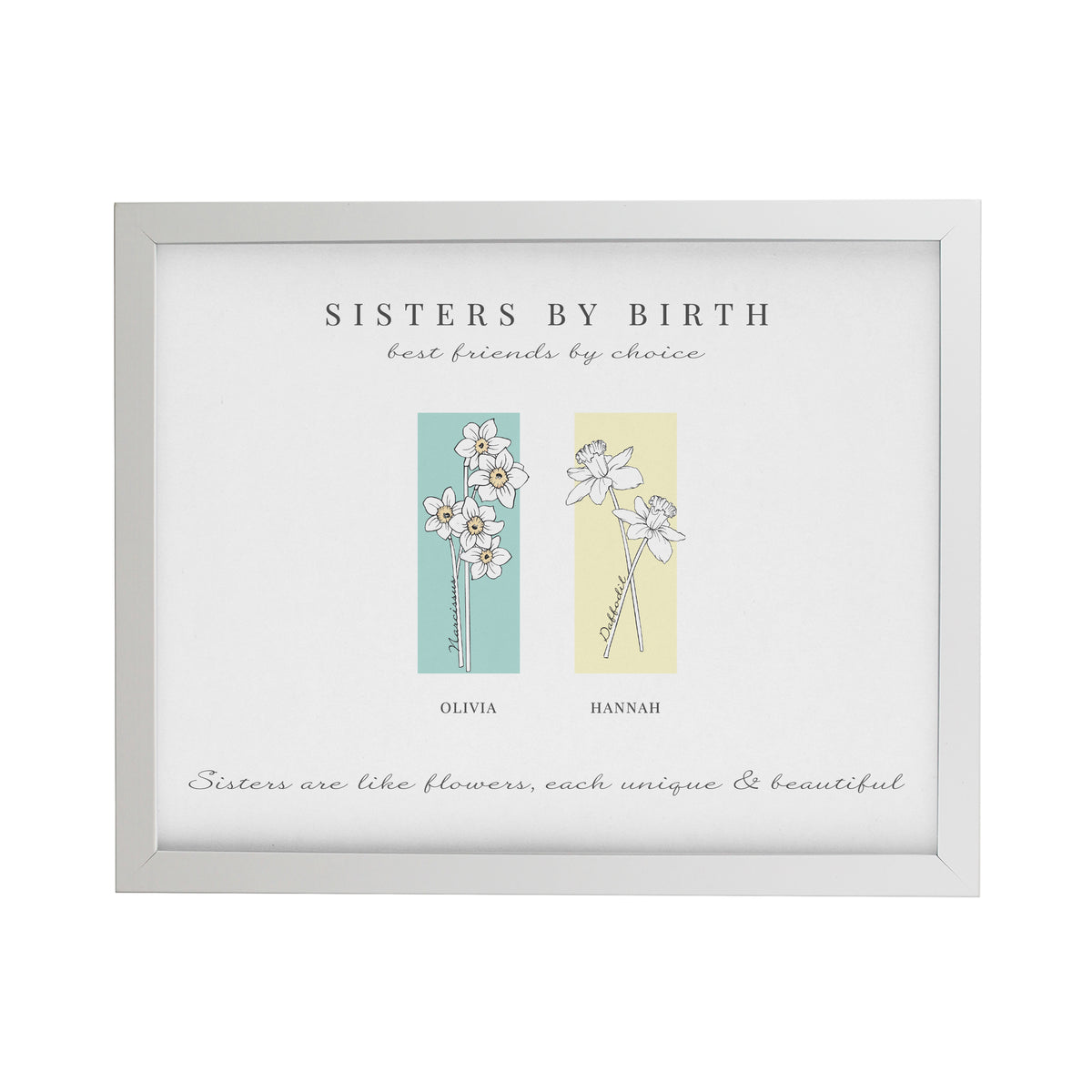 Personalised Birth Flower Family of 2 White Framed Print | Framed Prints | Mother's Day Gift