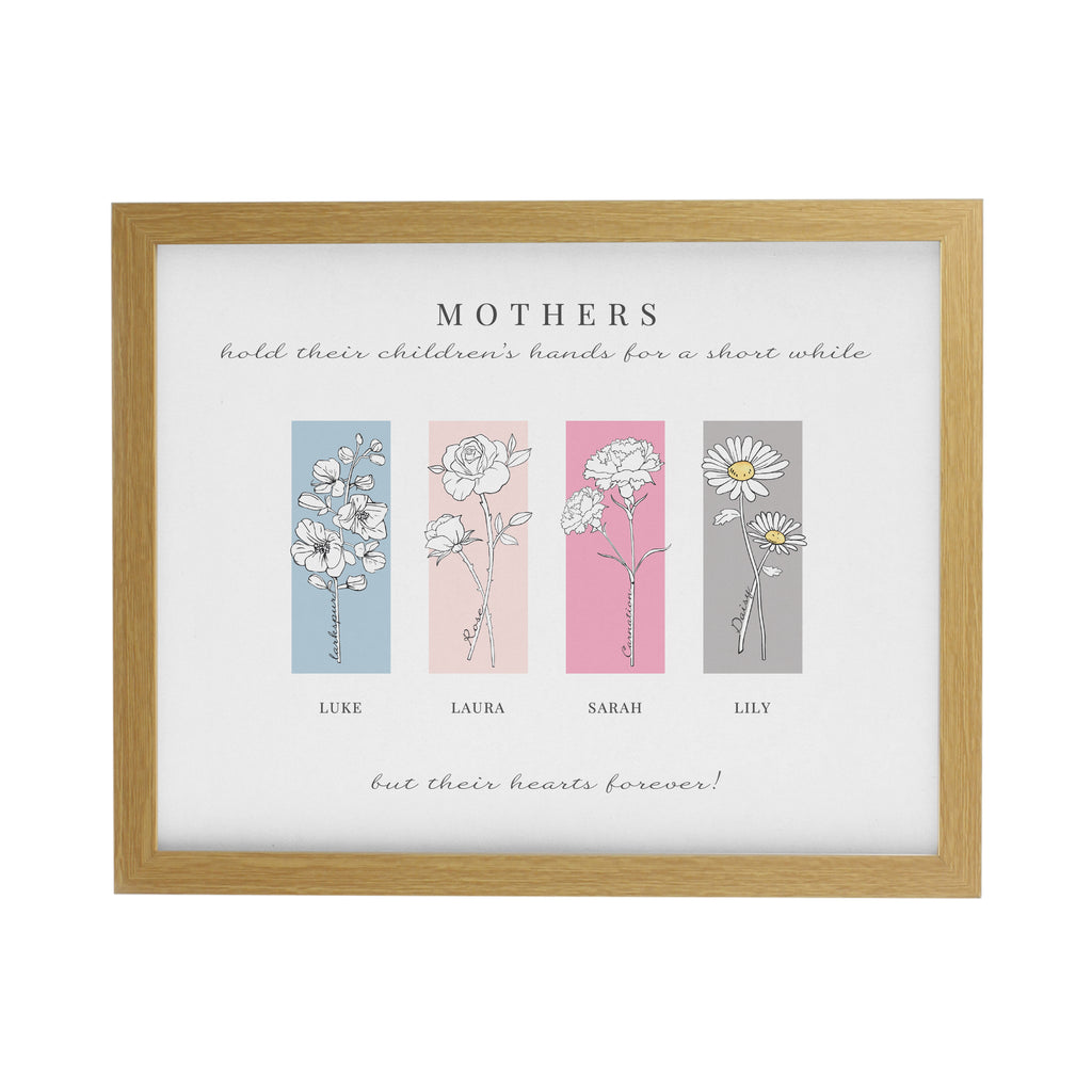 Personalised Birth Flower Family of 3 Oak Framed Print for Mother's Day