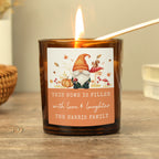 Personalised Autumn Gonk Amber Glass Candle | Candles & Reed Diffusers