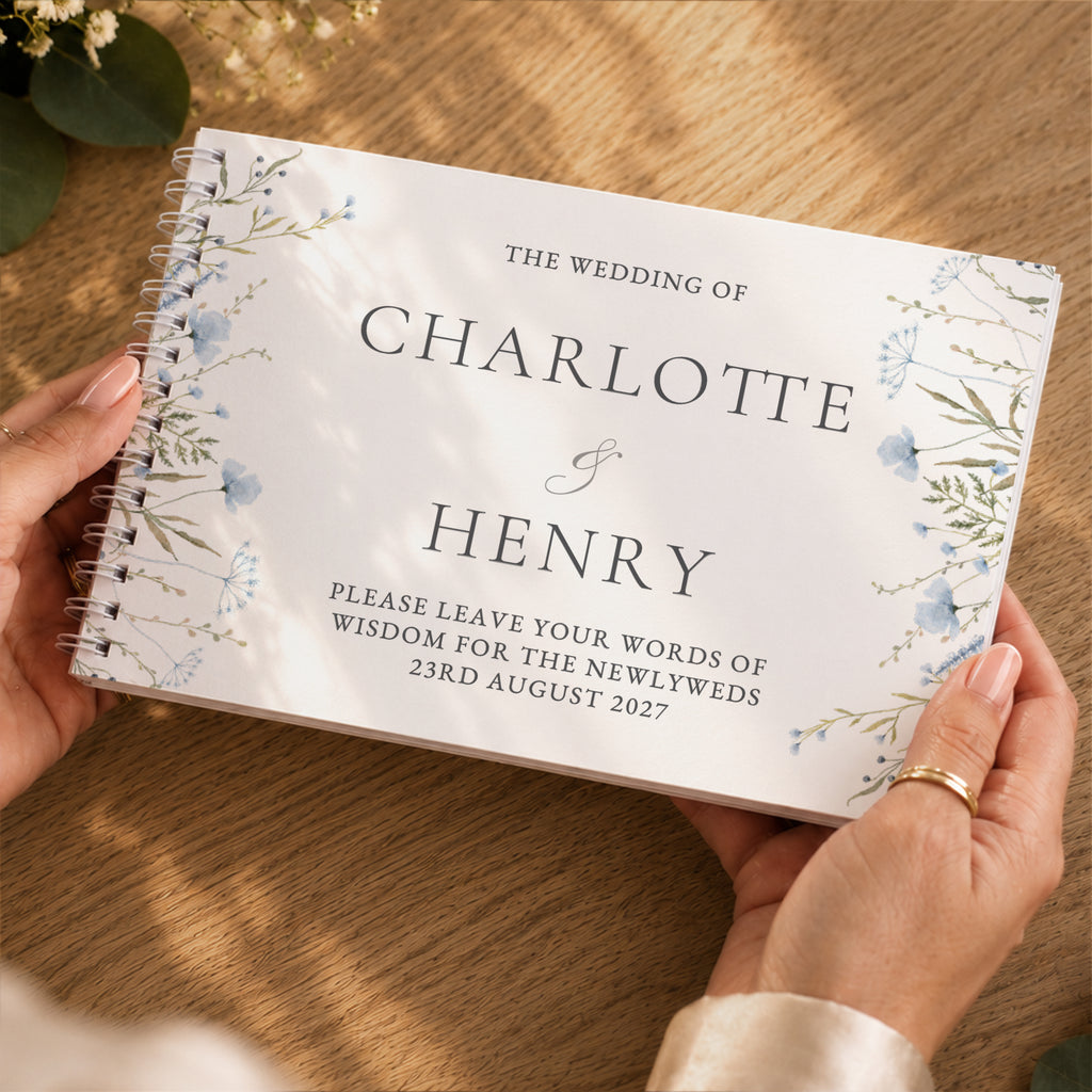 Personalised Blue Wild Flowers Wedding Guest Book | Stationery & Pens | Wedding Gift