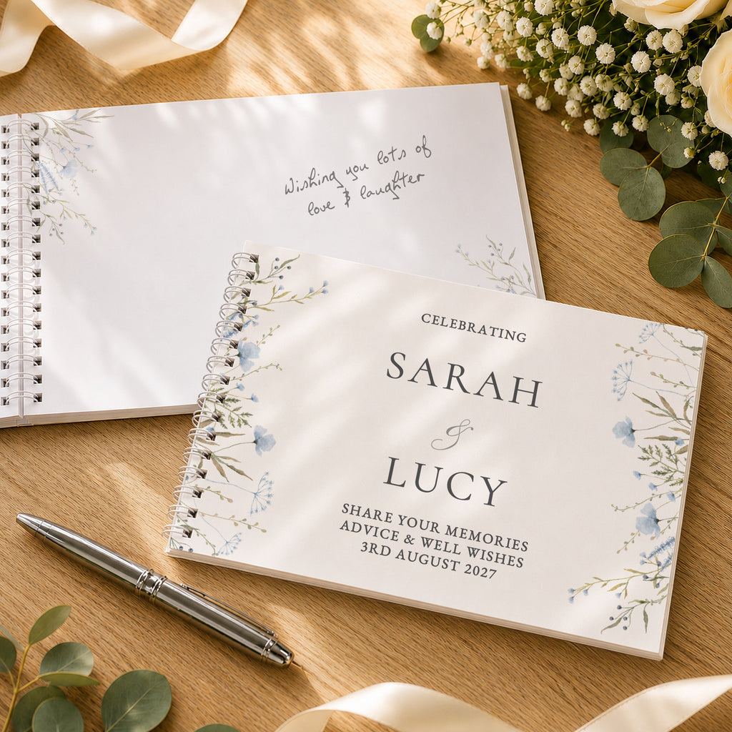 Personalised Blue Wild Flowers Wedding Guest Book | Stationery & Pens | Wedding Gift