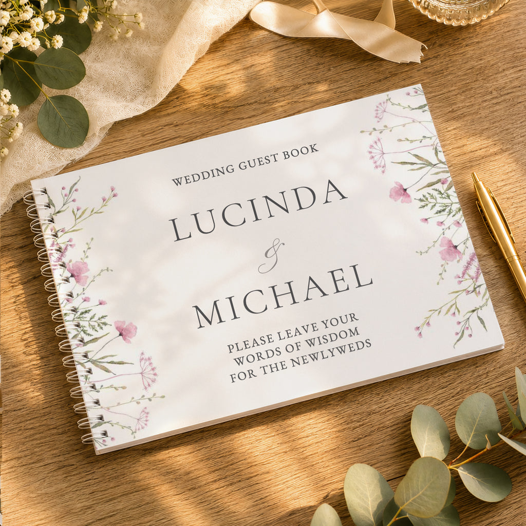 Personalised Pink Wild Flowers Wedding Guest Book | Stationery & Pens | Inspired Creative Gifts