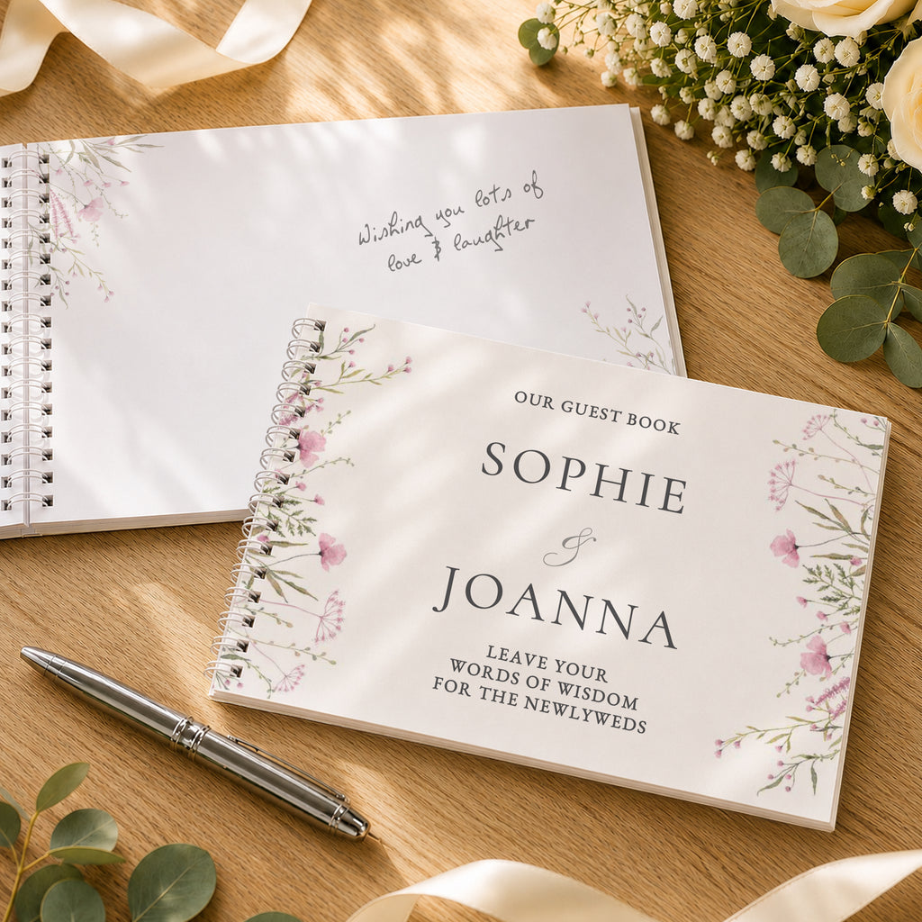 Personalised Pink Wild Flowers Wedding Guest Book | Stationery & Pens | Inspired Creative Gifts