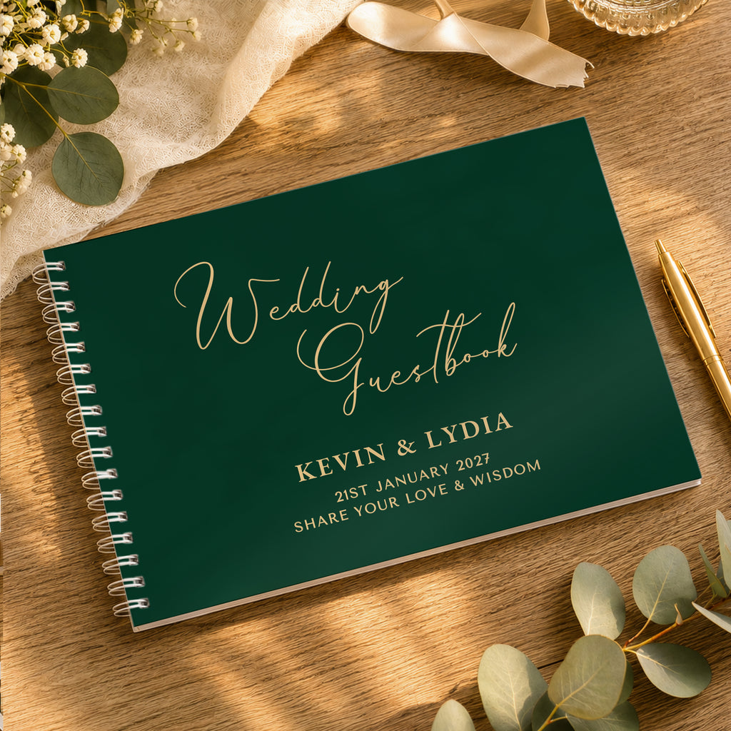 Personalised Dark Green Wedding Guest Book | Stationery & Pens