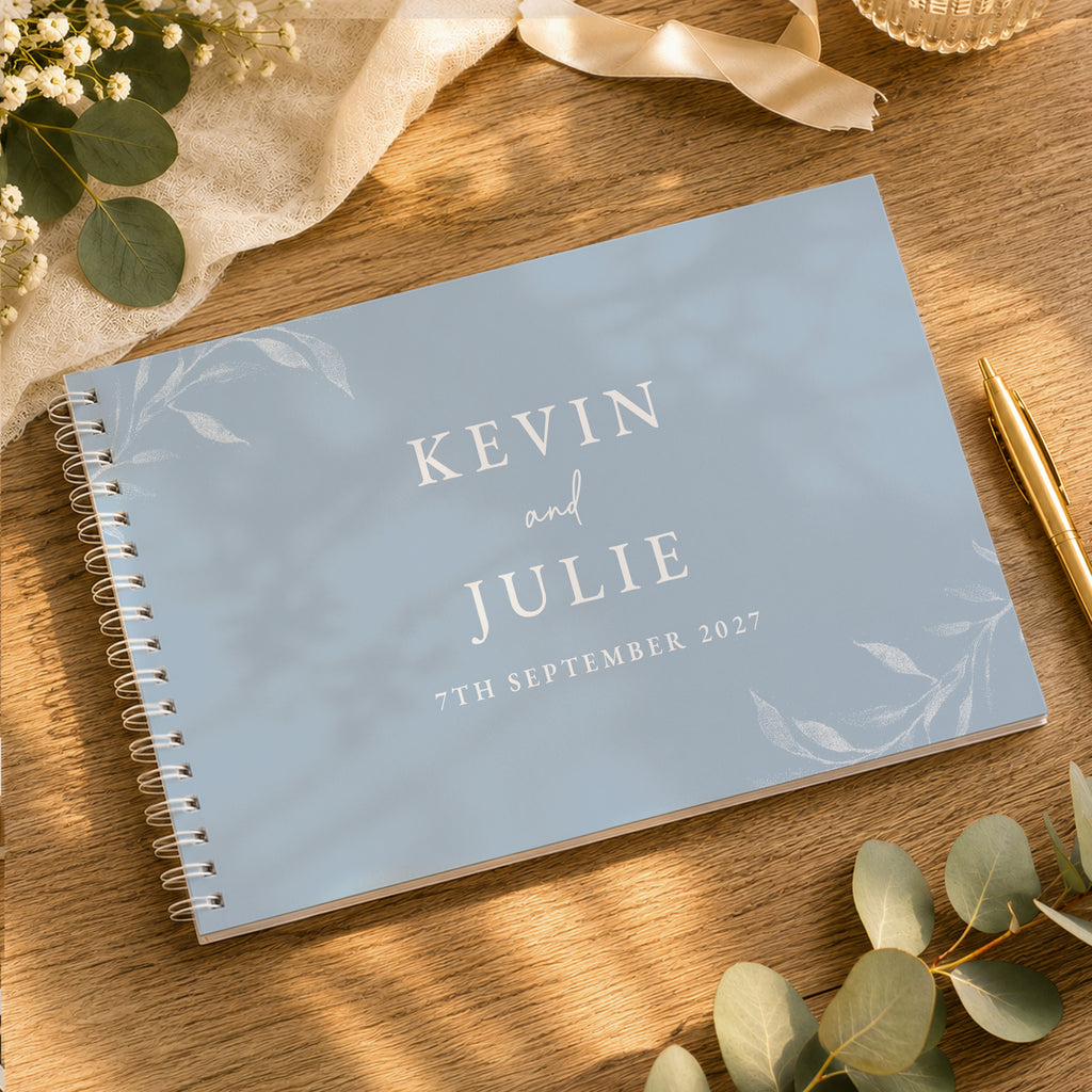 Personalised Botanical Baby Blue Wedding Guest Book | Stationery & Pens | Inspired Creative Gifts