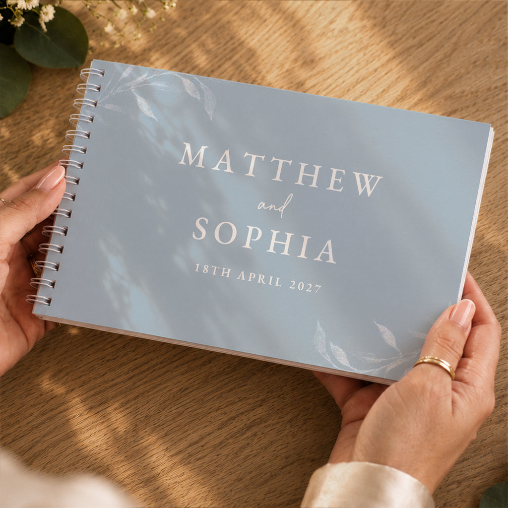 Personalised Botanical Baby Blue Wedding Guest Book | Stationery & Pens | Inspired Creative Gifts