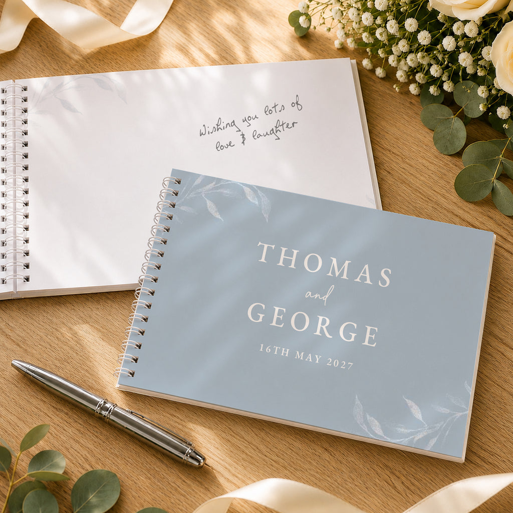 Personalised Botanical Baby Blue Wedding Guest Book | Stationery & Pens | Inspired Creative Gifts