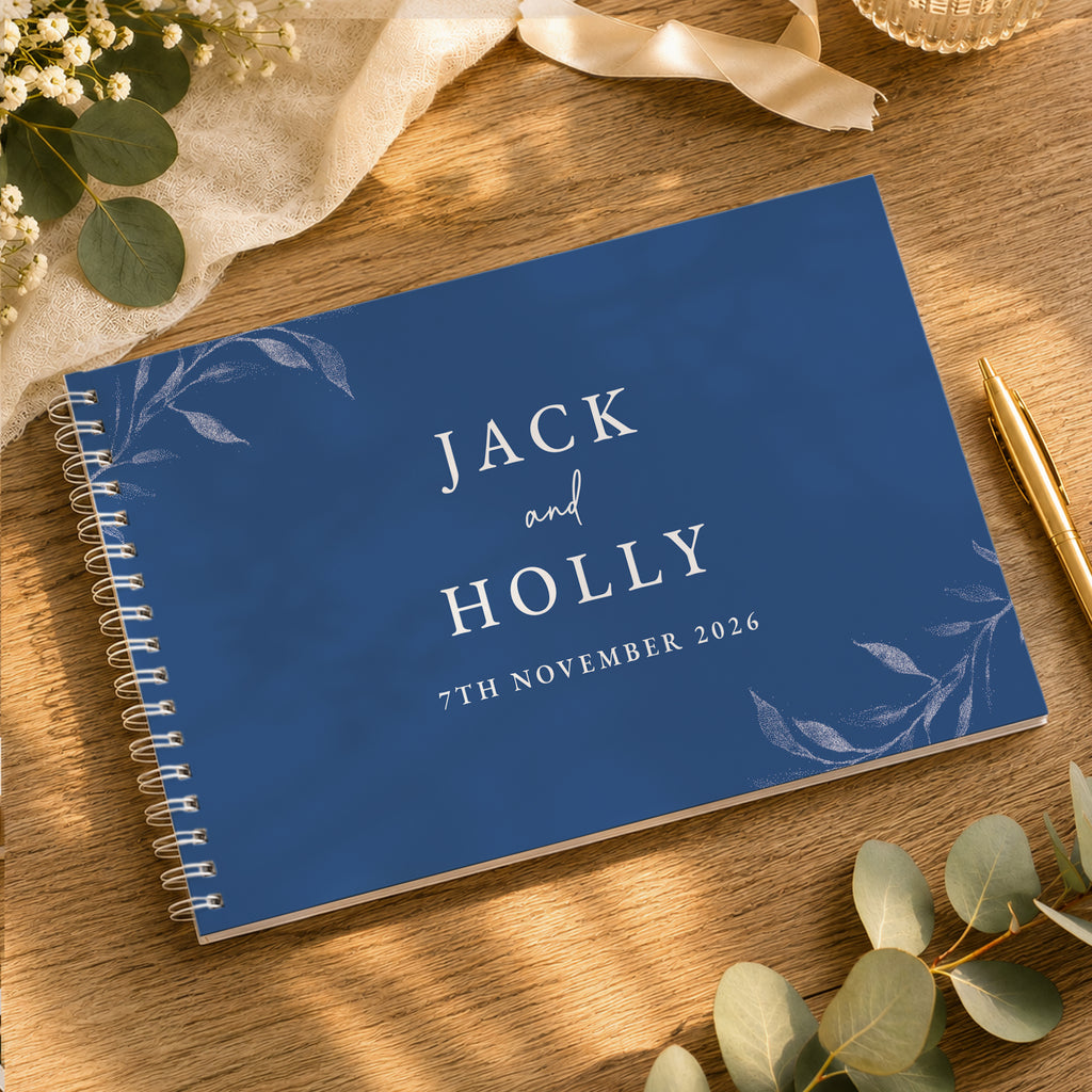 Personalised Botanical Cobalt Blue Wedding Guest Book | Stationery & Pens