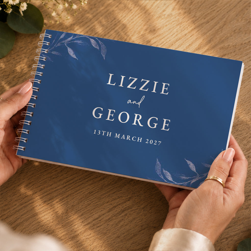 Personalised Botanical Cobalt Blue Wedding Guest Book | Stationery & Pens