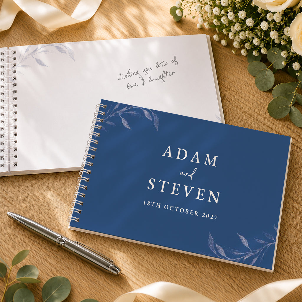 Personalised Botanical Cobalt Blue Wedding Guest Book | Stationery & Pens