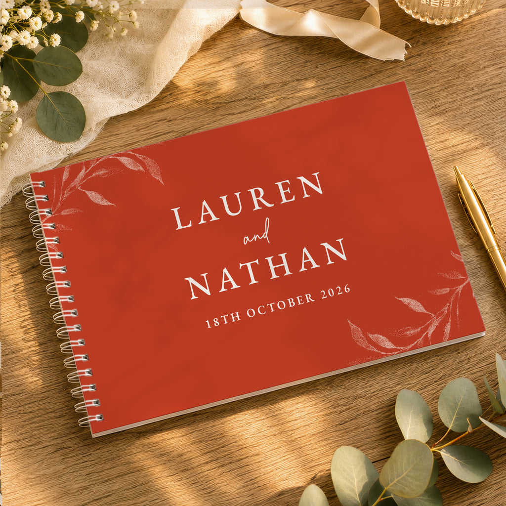 Personalised Botanical Burnt Orange Wedding Guest Book | Stationery & Pens
