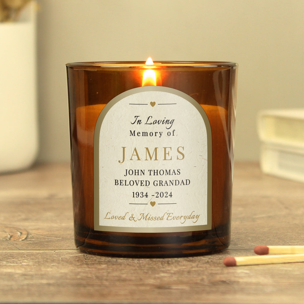 Personalised In Loving Memory Amber Glass Candle | Memorial Gift
