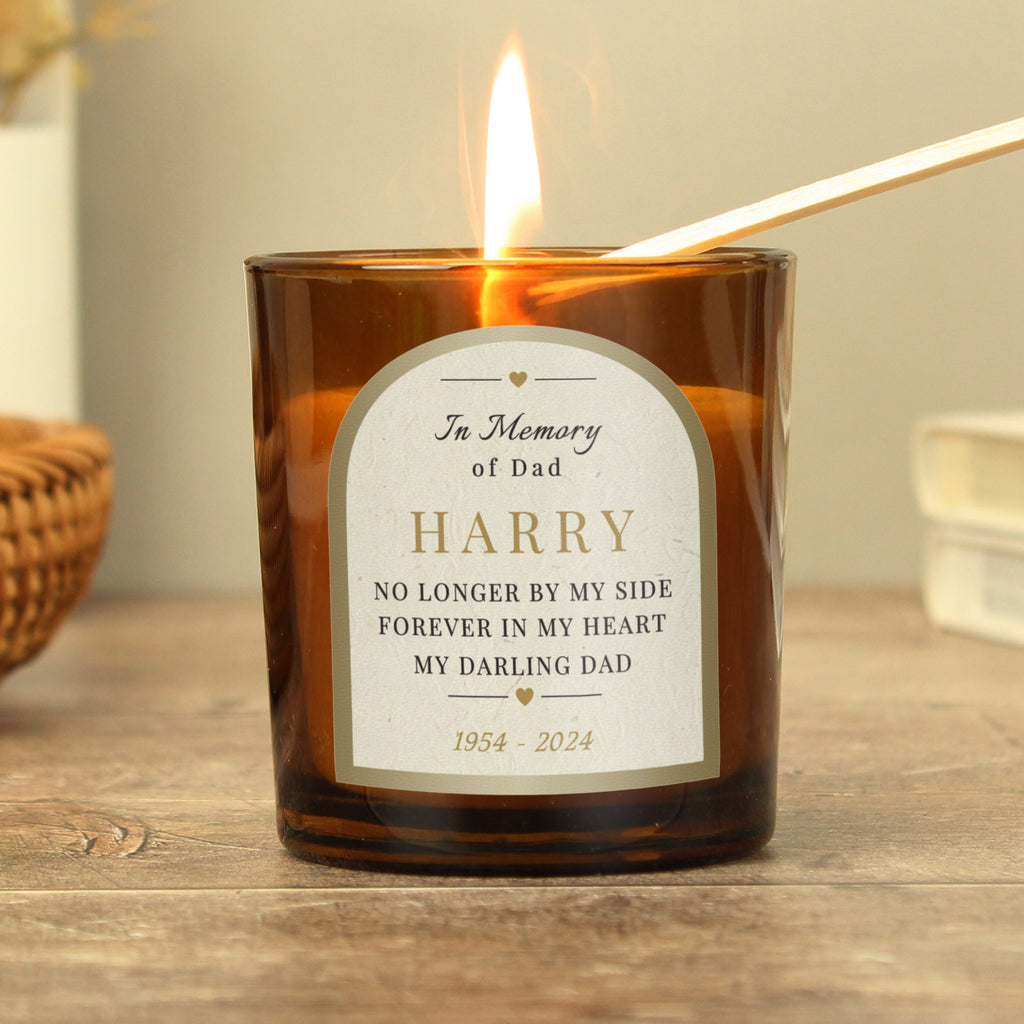 Personalised In Loving Memory Amber Glass Candle | Memorial Gift