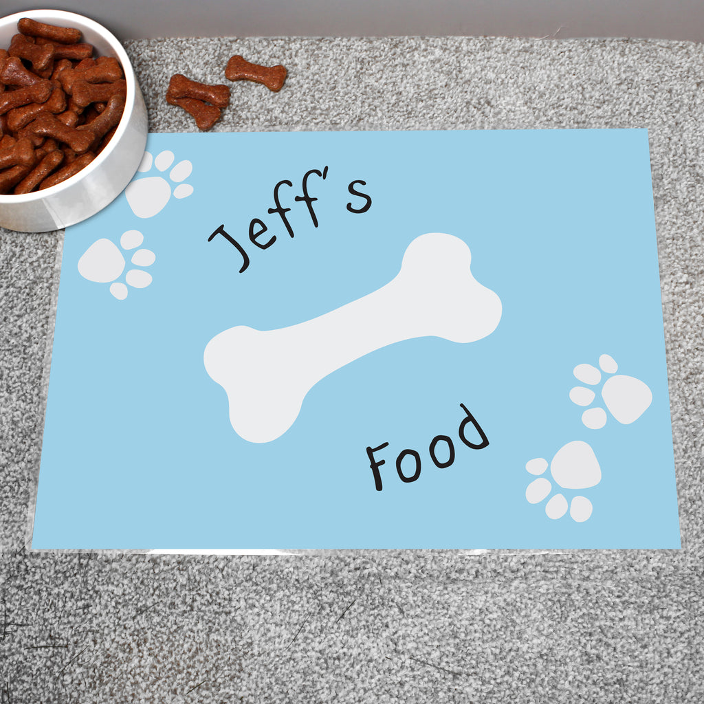 Personalised Blue Paw Print Dog Pet Bowl Mat | Pet Gifts | Inspired Creative Gifts