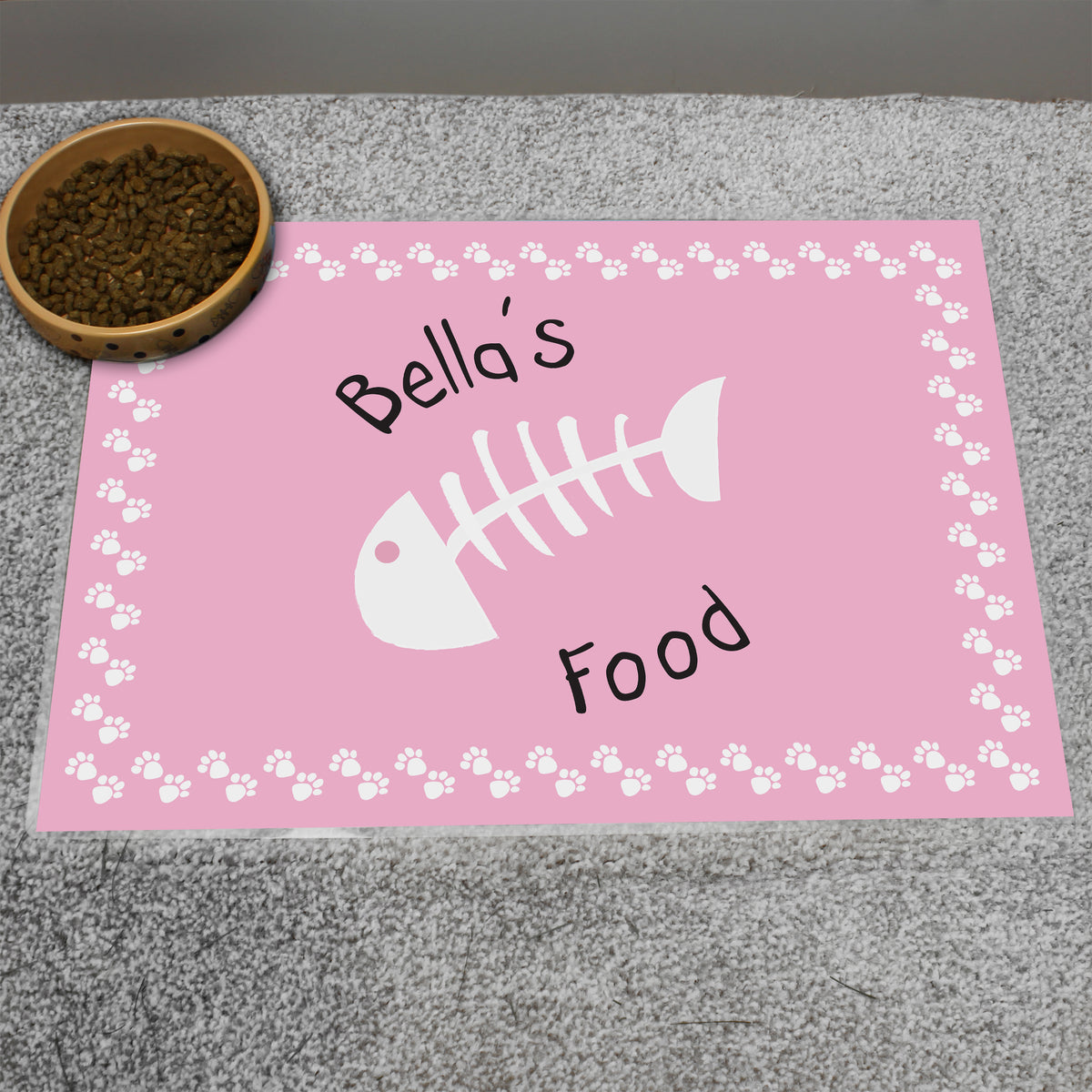 Personalised Pink Fish Bone Cat Pet Bowl Mat | Pet Gifts | Inspired Creative Gifts