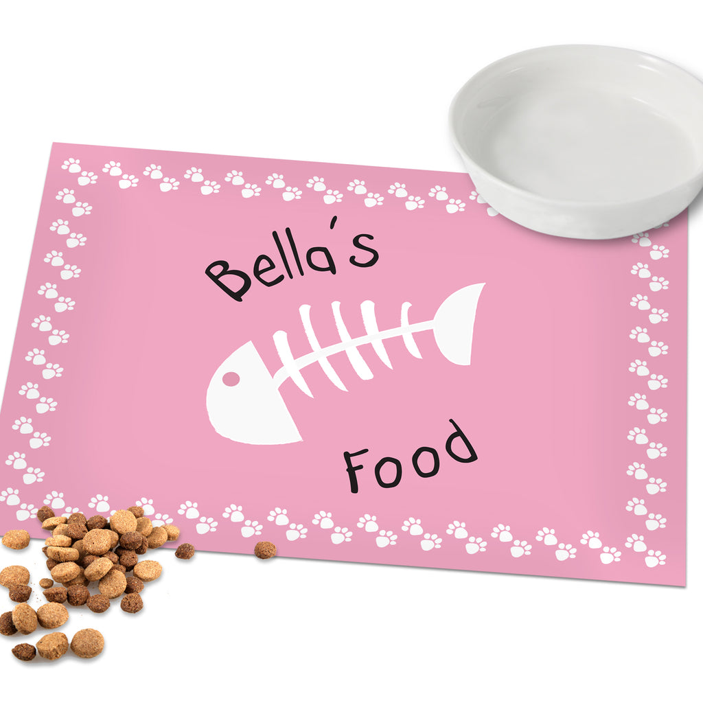 Personalised Pink Fish Bone Cat Pet Bowl Mat | Pet Gifts | Inspired Creative Gifts