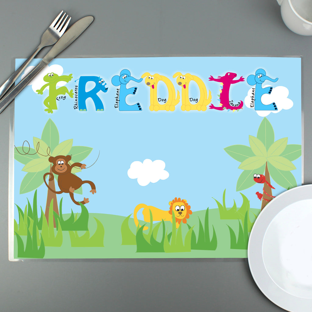 Personalised Blue Animal Alphabet Placemat | Birthday Gift