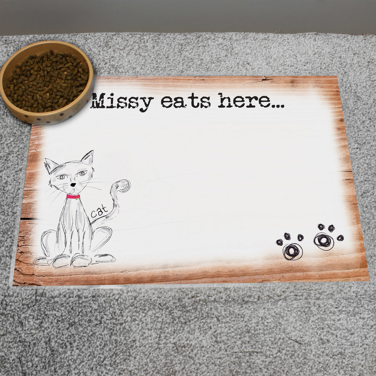 Personalised Scribble Cat Pet Bowl Mat | Pet Gifts