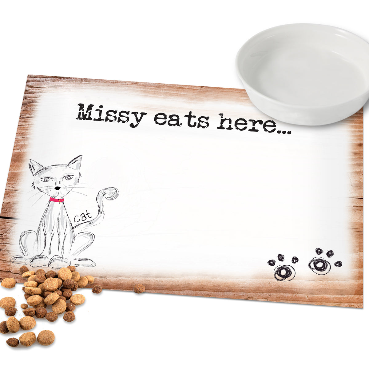 Personalised Scribble Cat Pet Bowl Mat | Pet Gifts