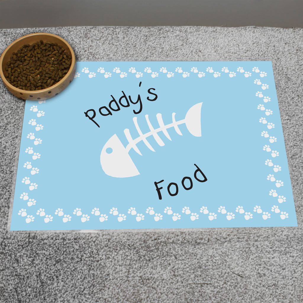 Personalised Blue Fish Bone Cat Pet Bowl Mat | Pet Gifts | Inspired Creative Gifts