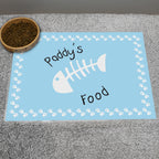 Personalised Blue Fish Bone Cat Pet Bowl Mat | Pet Gifts | Inspired Creative Gifts