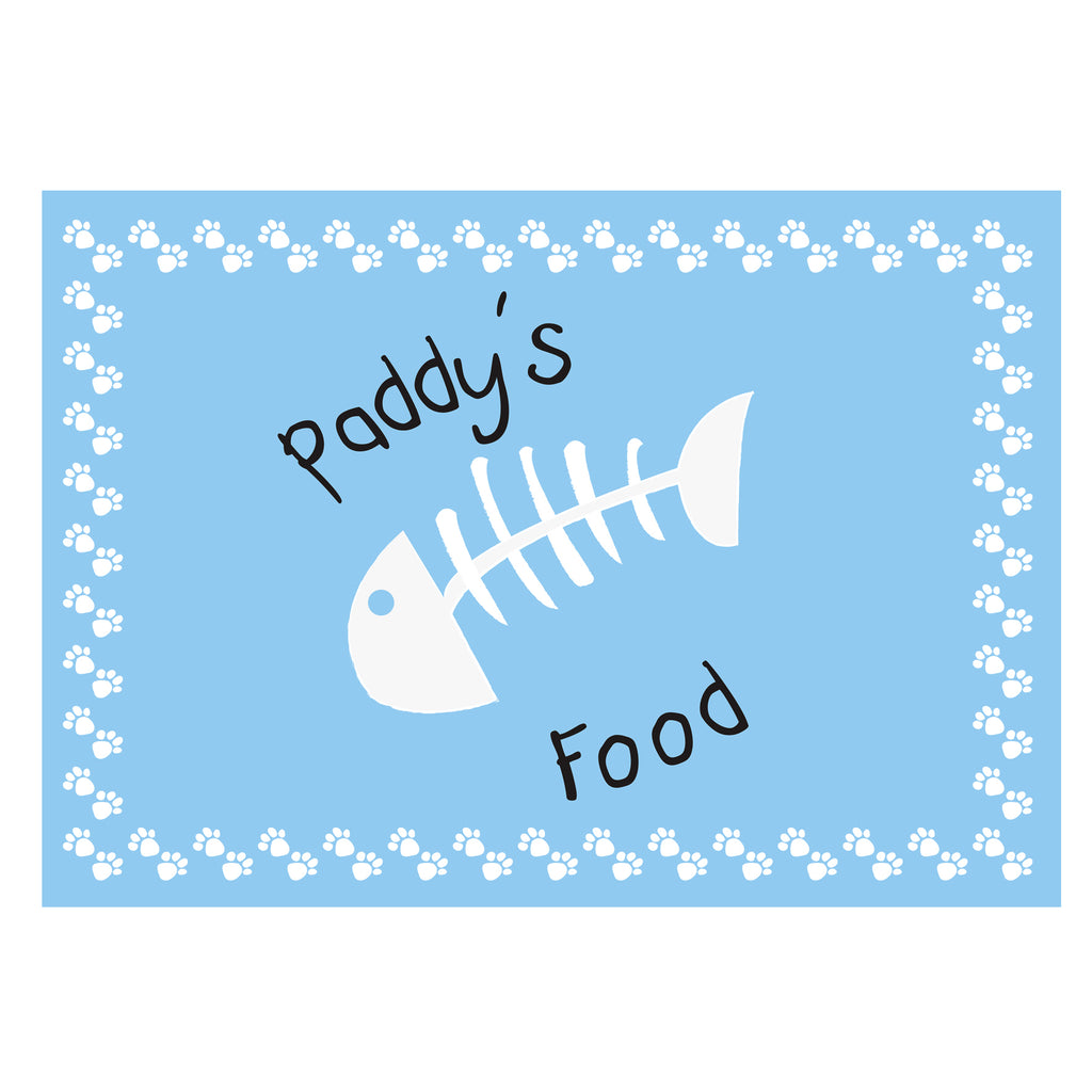 Personalised Blue Fish Bone Cat Pet Bowl Mat | Pet Gifts | Inspired Creative Gifts
