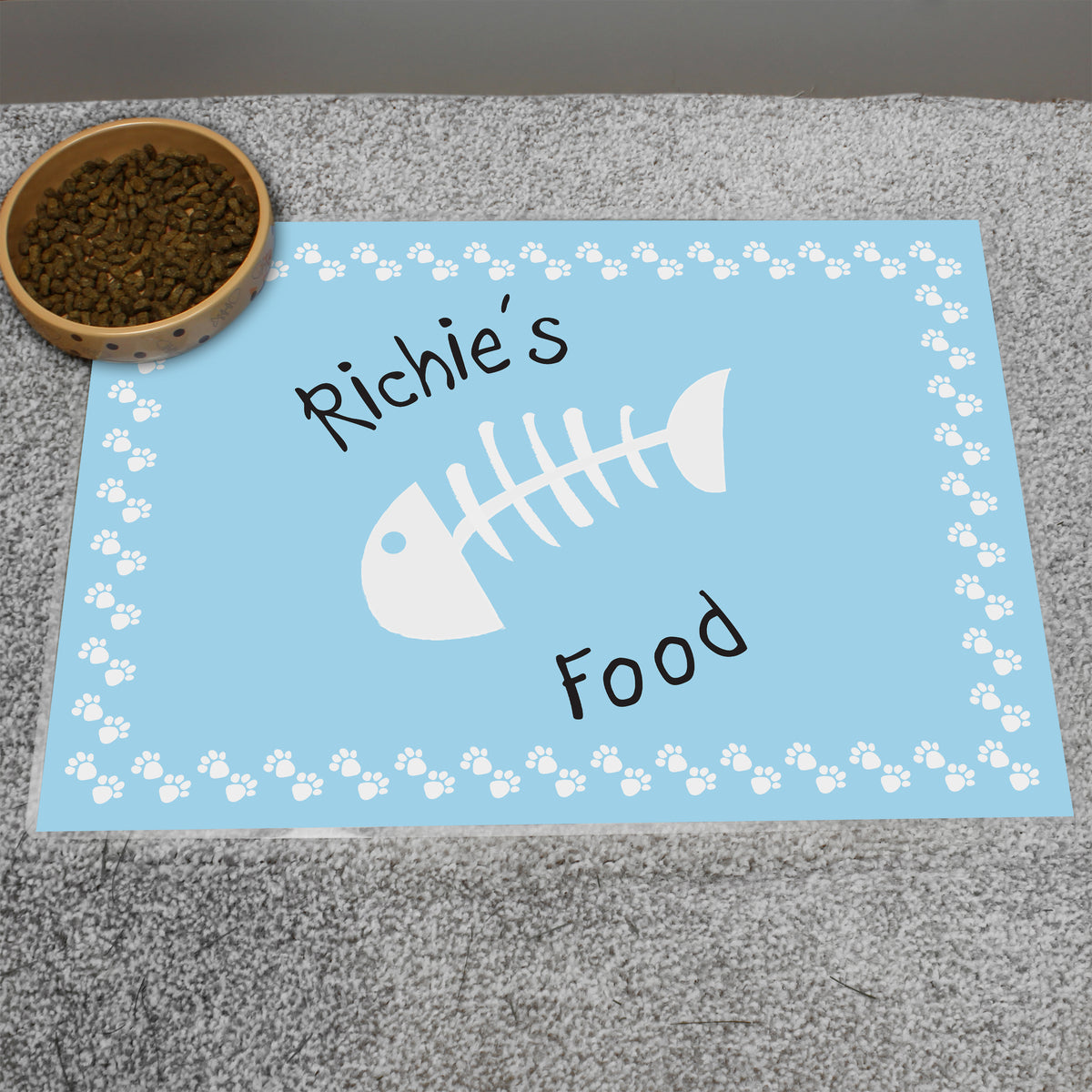Personalised Blue Fish Bone Cat Pet Bowl Mat | Pet Gifts | Inspired Creative Gifts
