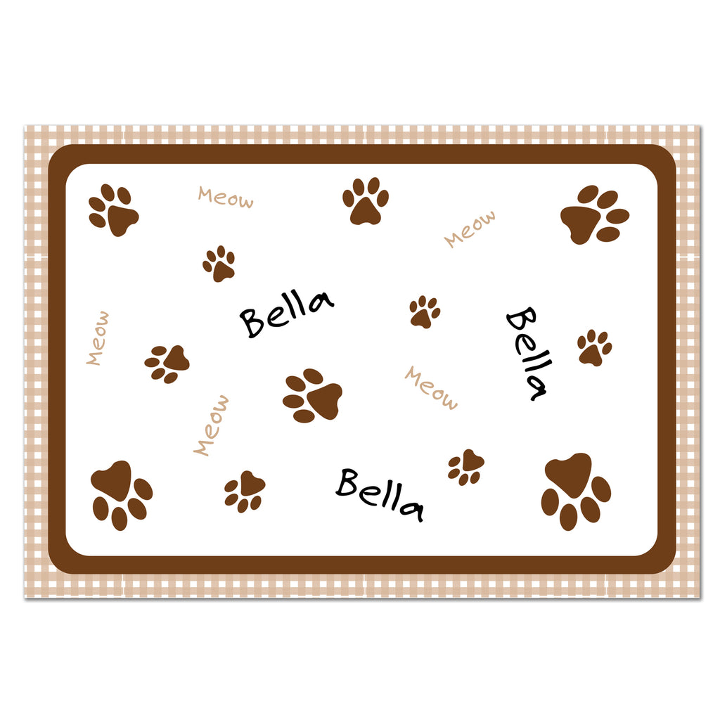 Personalised Brown Gingham Cat Pet Bowl Mat | Pet Gifts | Inspired Creative Gifts
