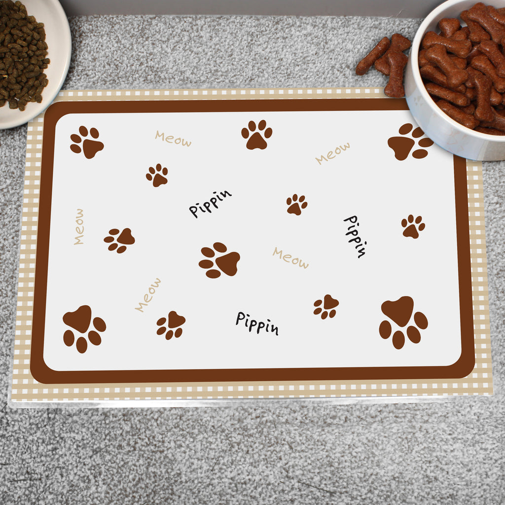 Personalised Brown Gingham Cat Pet Bowl Mat | Pet Gifts | Inspired Creative Gifts