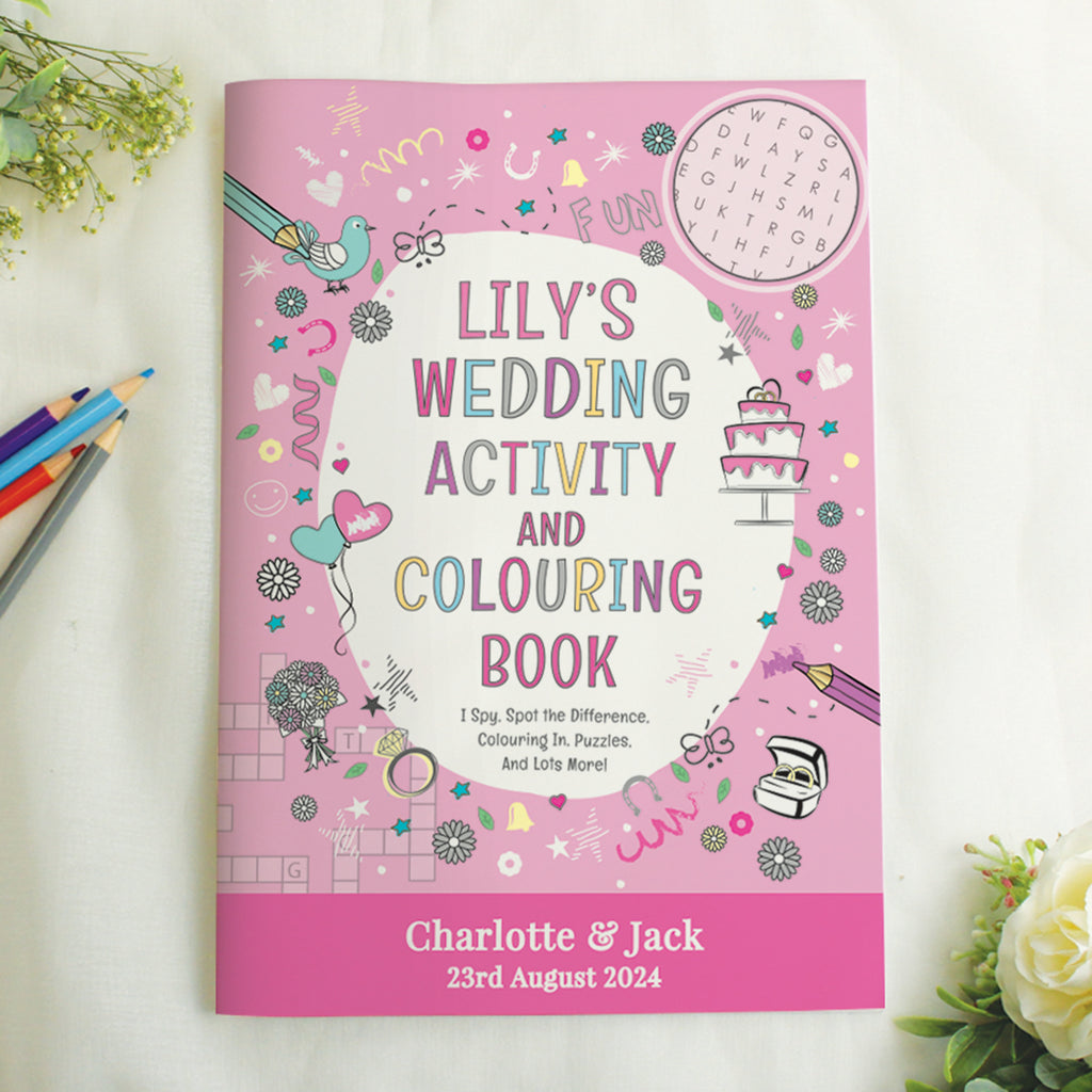 Personalised Pink A4 Wedding Activity & Colouring Book for Wedding