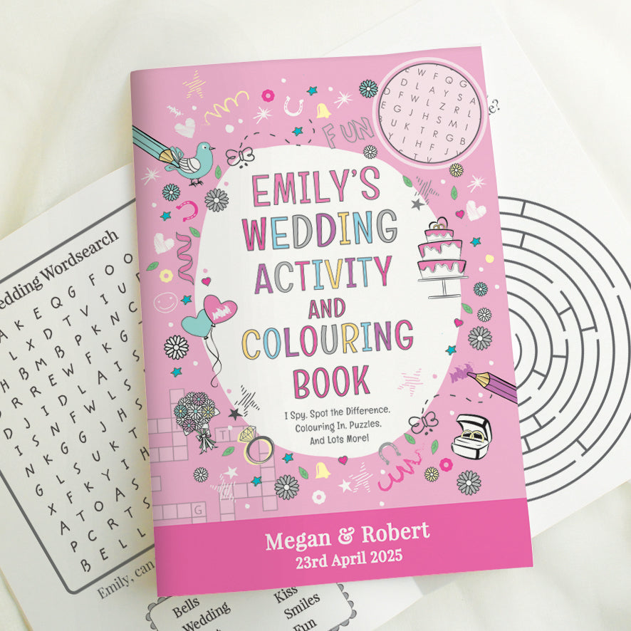 Personalised Pink A4 Wedding Activity & Colouring Book for Wedding
