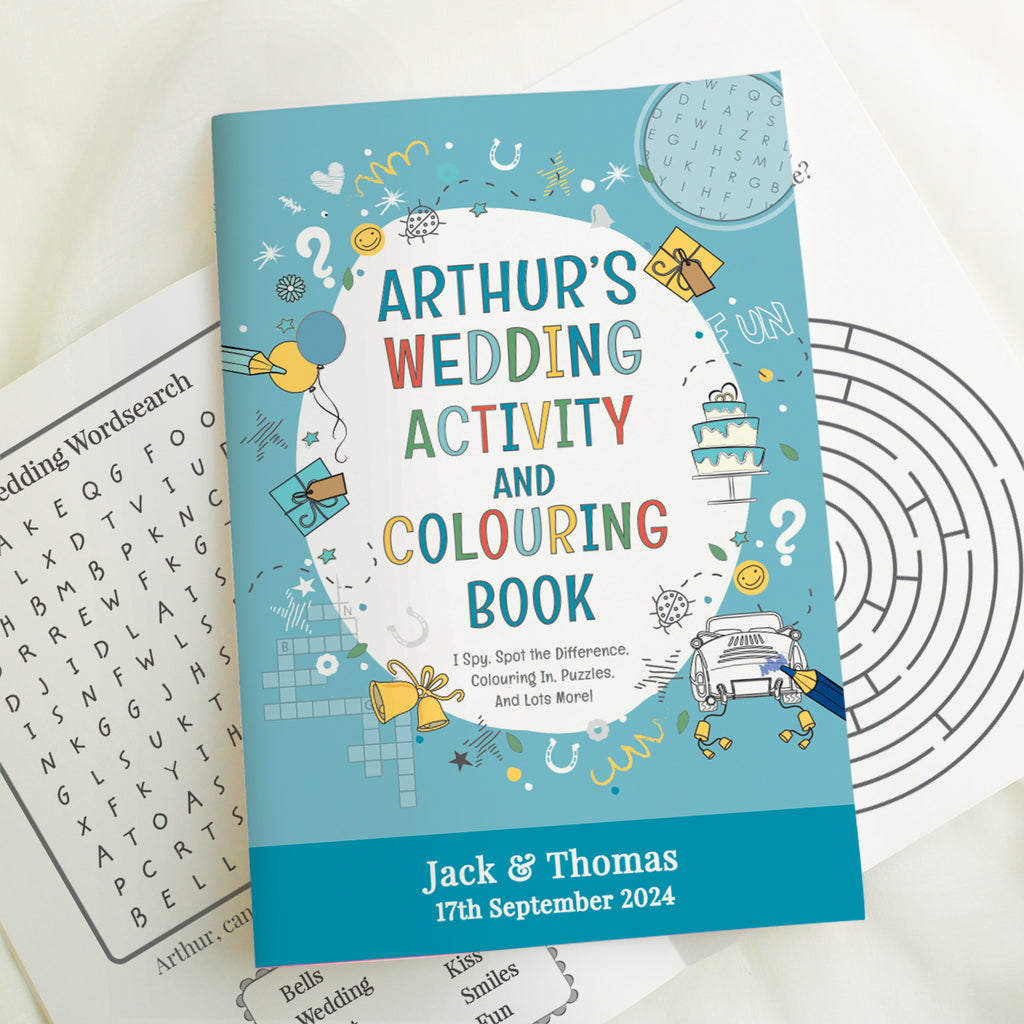 Personalised Blue A4 Wedding Activity & Colouring Book | Books | Wedding Gift