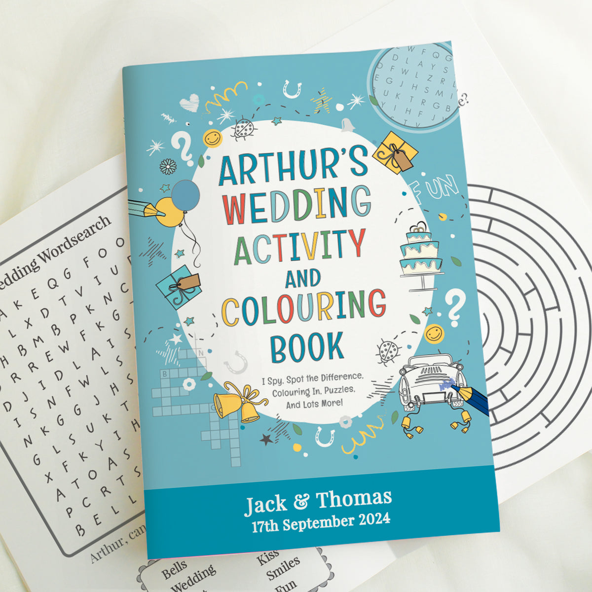 Personalised Blue A4 Wedding Activity & Colouring Book | Books | Wedding Gift