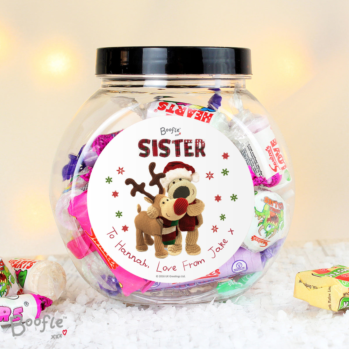 Personalised Boofle Christmas Reindeer Sweet Jar | Confectionery