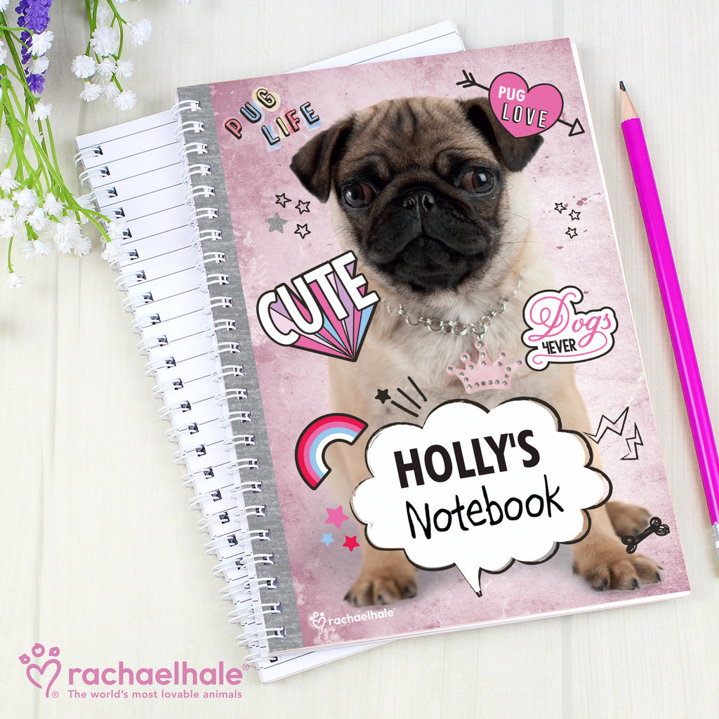Personalised Rachael Hale Doodle Pug A5 Notebook | Stationery & Pens