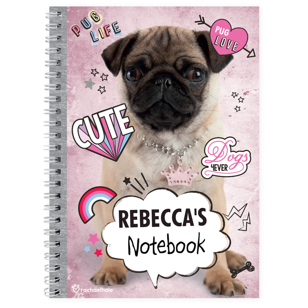 Personalised Rachael Hale Doodle Pug A5 Notebook | Stationery & Pens